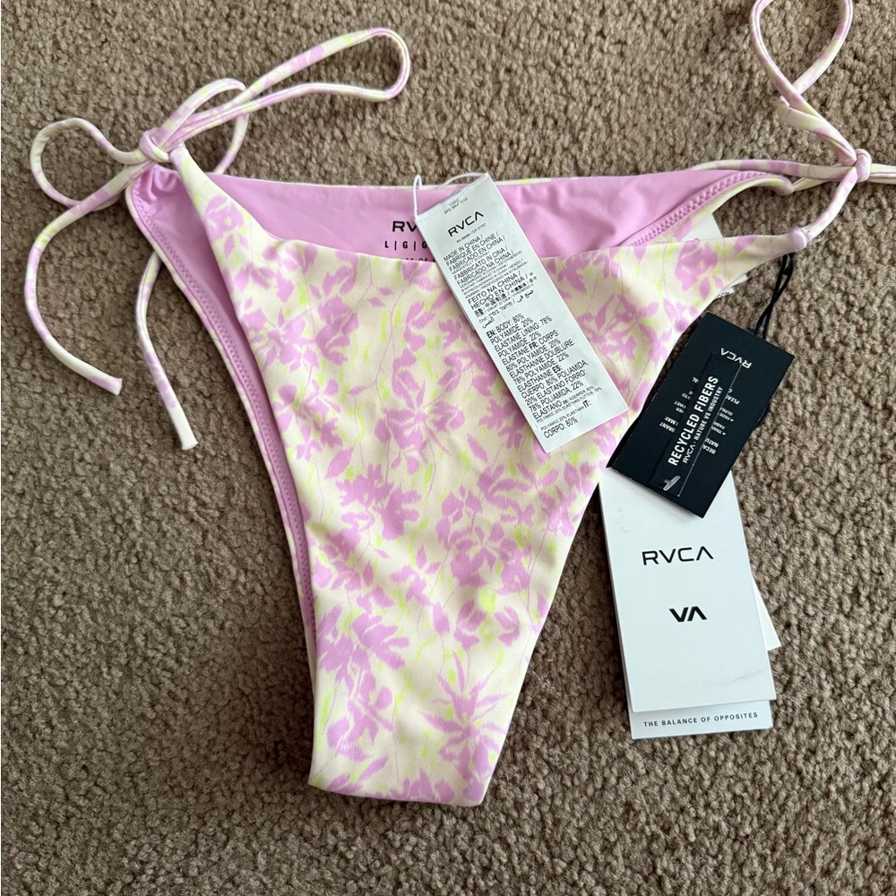 RVCA Women's Light Pink and Yellow Floral Bikini Bottom
